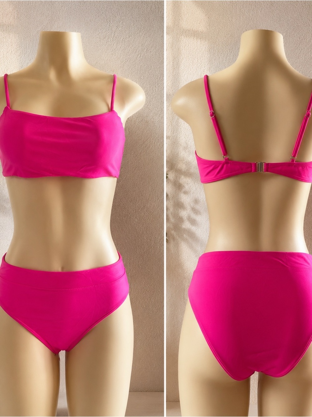 Bright Pink High-Waist Bikini Set - Women Swim